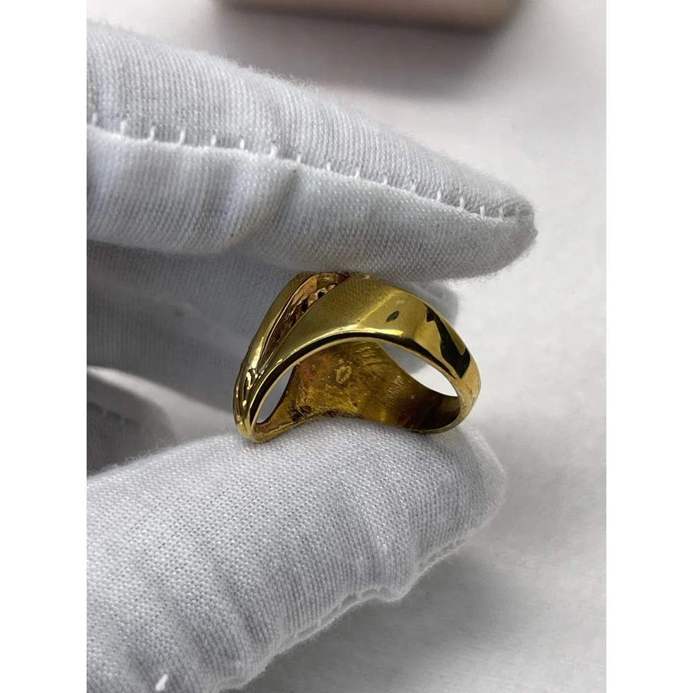 Vintage Gold Tone Sculptural Bypass Statement Ring Crystal Accents Size 4.5